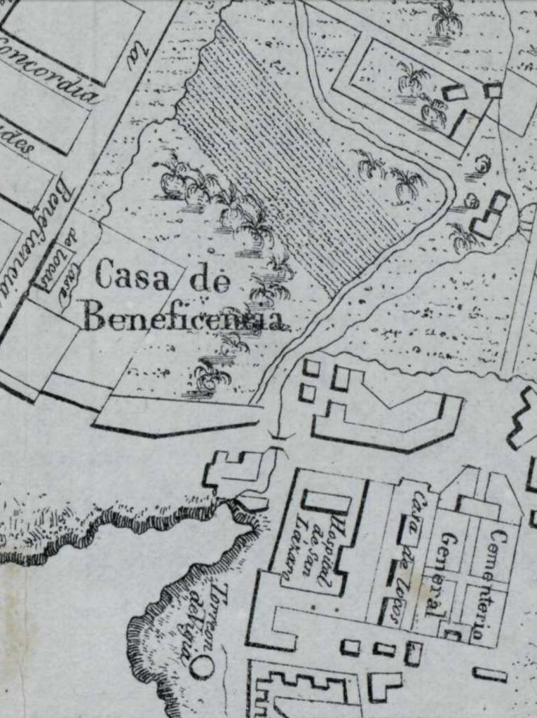 El Torreón de San Lázaro en un plano de 1845 