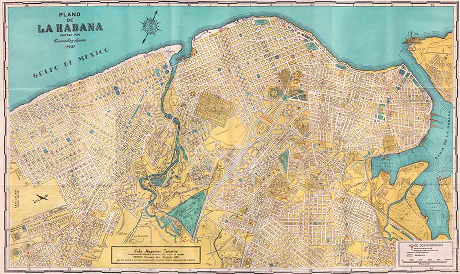 Mapa de La Habana en 1951, donde se puede apreciar la distribución de municipios