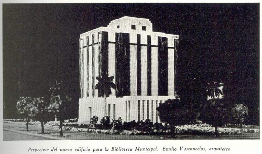 El proyectado edificio de la Biblioteca Pública, que situada en el centro del Parque Trillo ocuparía un área de 377 metros cuadrados. 
